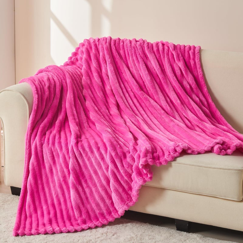 NEWCOSPLAY Super Soft Throw Blanket Hot Pink Premium Silky Flannel Fleece 3D Ribbed Jacquard Lightweight Bed Blanket All Season Use (Hot Pink Ribbed  Throw(50""x60"")) - Image 3